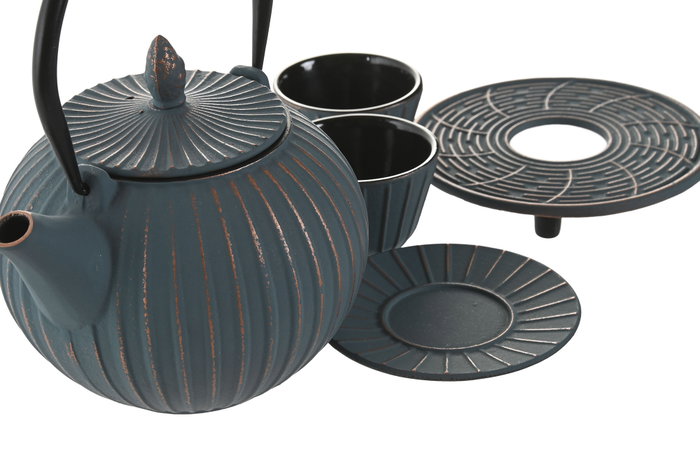 DKD Home Decor Tetera Oriental Turquesa Set de 3 Piezas 13.5 x 19.5 x 16 cm