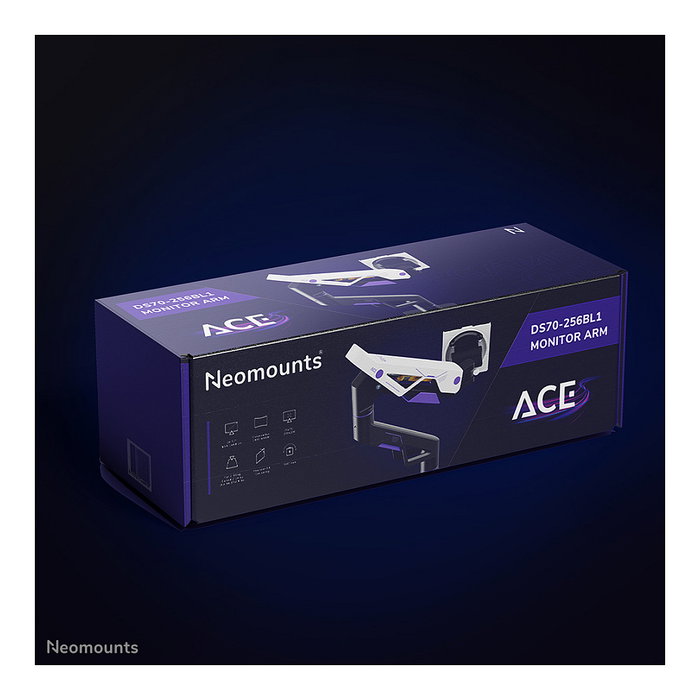 Newstar DS70-256BL1 Brazo de monitor gaming Neomounts ACE 61-145 cm (24-57 pulgadas) - Soporte de escritorio con resorte de gas, giro 180 grados, VESA 200x200, 30 kg, Negro
