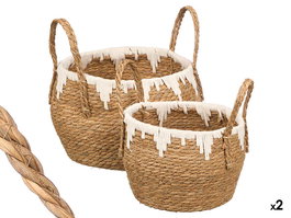 Giftdecor Set 2 Maceteros Filo Blanco Natural y Algodón 30x32x30cm (Set de 4)