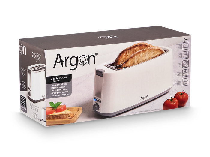 Argon Tostadora Doble Larga Blanco Mate 1400W 38x17x14 cm (Set de 4)