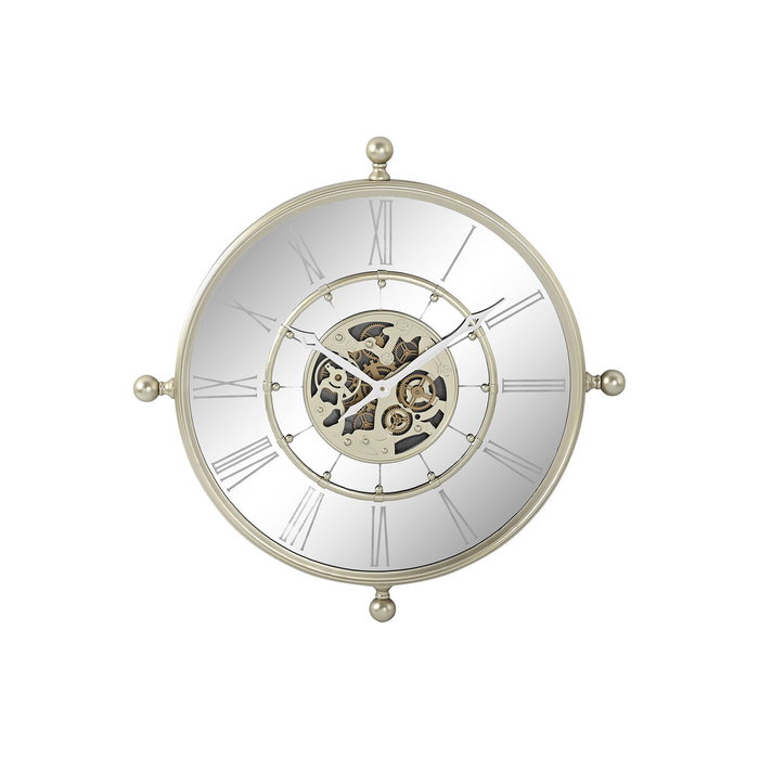 DKD Home Decor Reloj de Pared de Hierro y Espejo Champán
