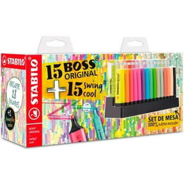 Stabilo Set de Mesa de Marcadores Fluorescentes con 15 BOSS Original y 15 Swing Cool Surtidos