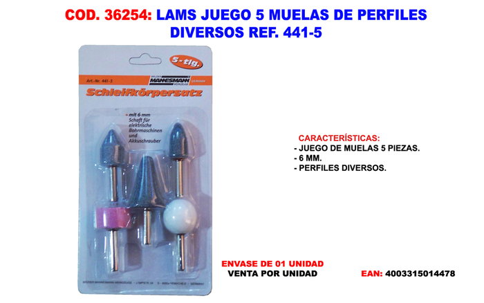 LAMS Juego 5 Muelas de Perfiles Diversos Ref 441-5 LAMS Juego 5 Muelas de Perfiles Diversos Ref 441-5