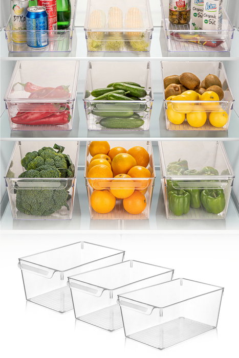Hermia Organizador de Frigorífico Plástico Transparente sin BPA 20 x 32.5 x 14 cm Set 3 Piezas