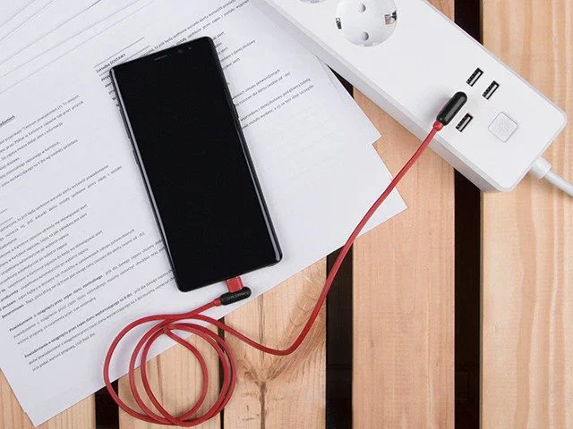 Natec NKA 1201 Cable USB 2.0 de 1m, Conectores USB-A a USB-C en Ángulo, Color Negro/Rojo - Velocidad 0.48 Gbit/s