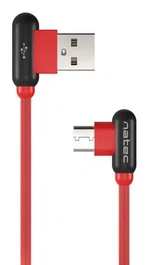 Natec NKA 1201 Cable USB 2.0 de 1m, Conectores USB-A a USB-C en Ángulo, Color Negro/Rojo - Velocidad 0.48 Gbit/s