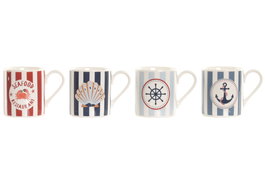 DKD Home Decor Taza Atlantico Azul Marino Rojo Porcelana New Bone 5.3 x 6 x 8 cm (12 Unidades)