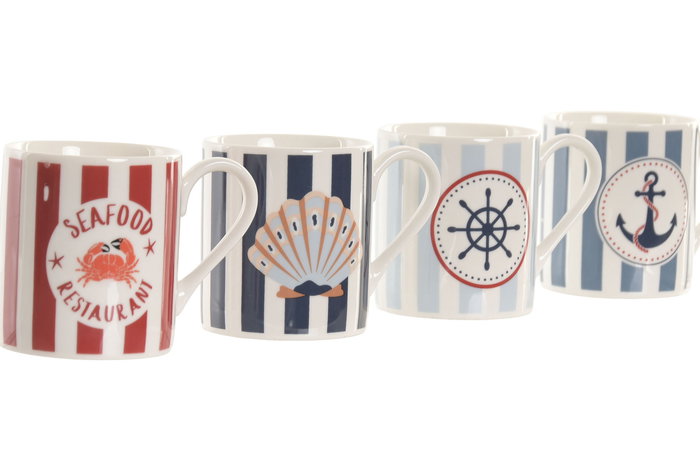 DKD Home Decor Taza Atlantico Azul Marino Rojo Porcelana New Bone 5.3 x 6 x 8 cm (12 Unidades)