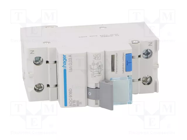 HAGER RCBO Interruptor de diversas marchas 16A 30mA 240VAC 1+N