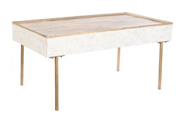 DKD Home Decor Mesa Centro Waves 2 Moderno Marron Blanco Mango Metal 120x60x57 cm