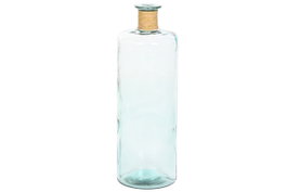 DKD Home Decor Jarrón Transparente 25 x 75 x 25 cm de Cristal Reciclado y Enea