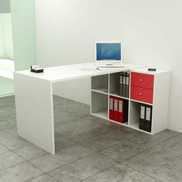 Artexport Mesa Escritorio Home Office con Lateral Estantería 6 Cubos, Blanco, 140x69xH.72 cm