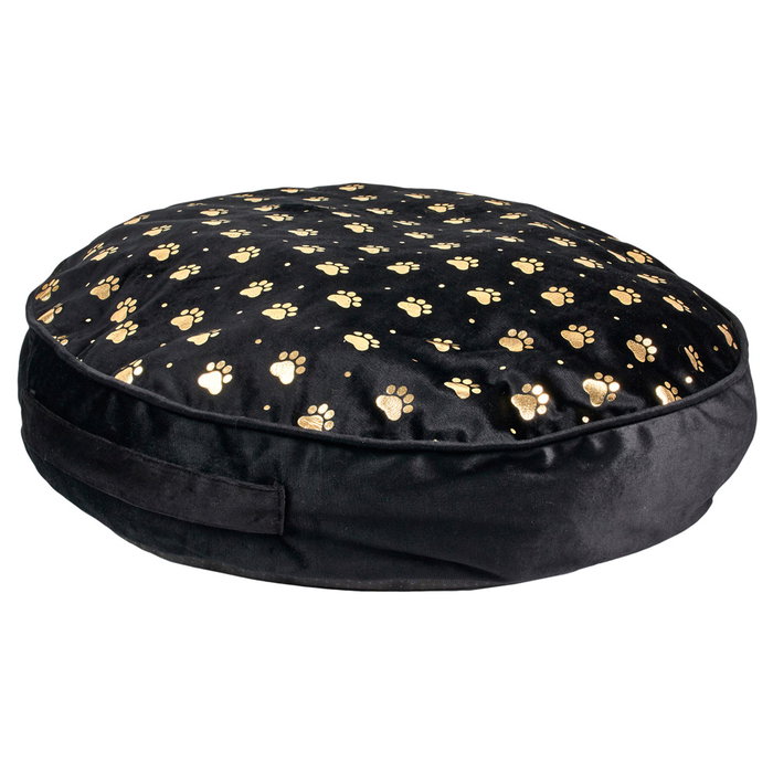 The Concept Factory Mon Chat Mon Ch Cojín para Mascotas Negro con Dorado, Diámetro 60 cm, Altura 10 cm