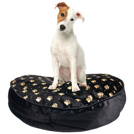 The Concept Factory Mon Chat Mon Ch Cojín para Mascotas Negro con Dorado, Diámetro 60 cm, Altura 10 cm