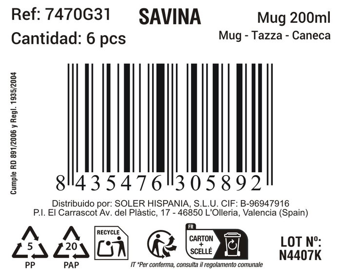 La Mediterranea Taza Savina 200ml, pack de 24 unidades