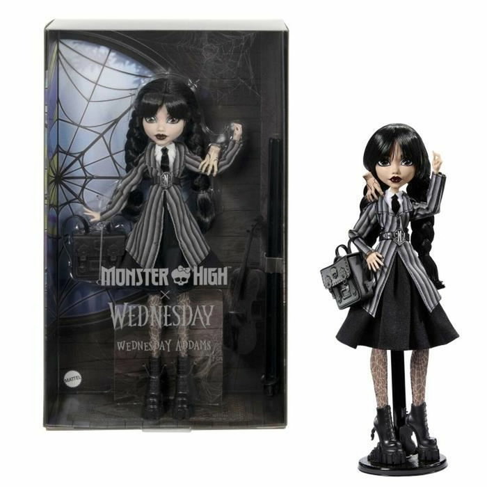 Mattel Monster High x Wednesday Muñeca Wednesday Addams con Uniforme de Academia Nevermore y Cosa