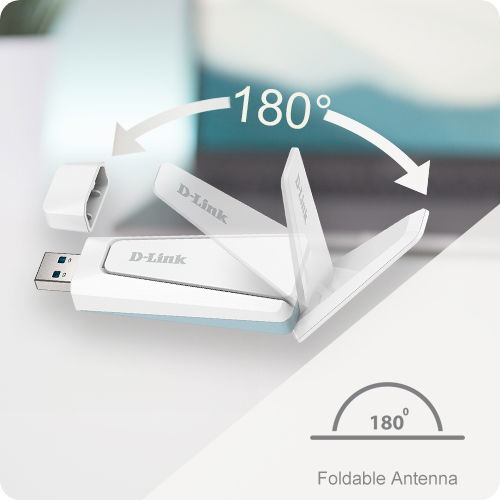 D-Link Adaptador USB WiFi 6 AX1800 AX18U 1800Mbps con Antena Desplegable y USB 3.0 para PC y Portátil