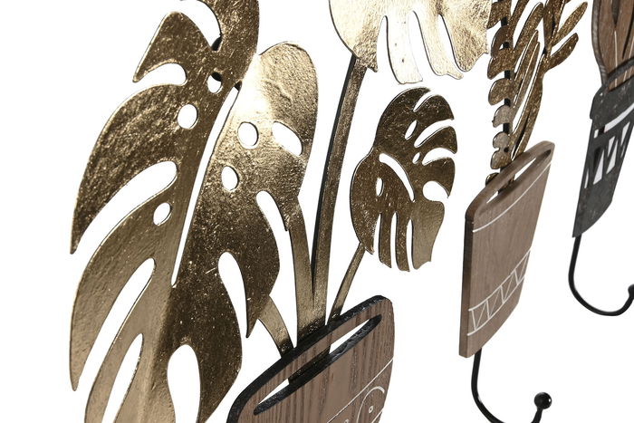 DKD Home Decor Perchero Pared Boho Natural Metal Mdf 4 x 30 x 16 cm (4 Unidades)