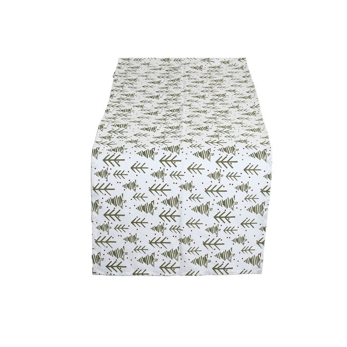 DKD Home Decor Camino de Mesa de Algodón con Diseño de Árboles, Verde, 50x150 cm