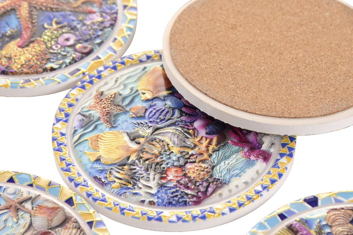 DKD Home Decor Posavasos Atlantico Multicolor Dolomite Corcho 10.8 x 0.7 x 10.8 cm (72 Unidades)