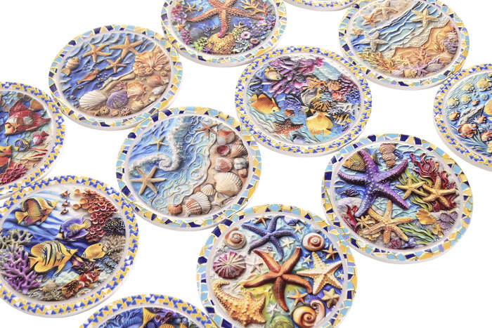 DKD Home Decor Posavasos Atlantico Multicolor Dolomite Corcho 10.8 x 0.7 x 10.8 cm (72 Unidades)