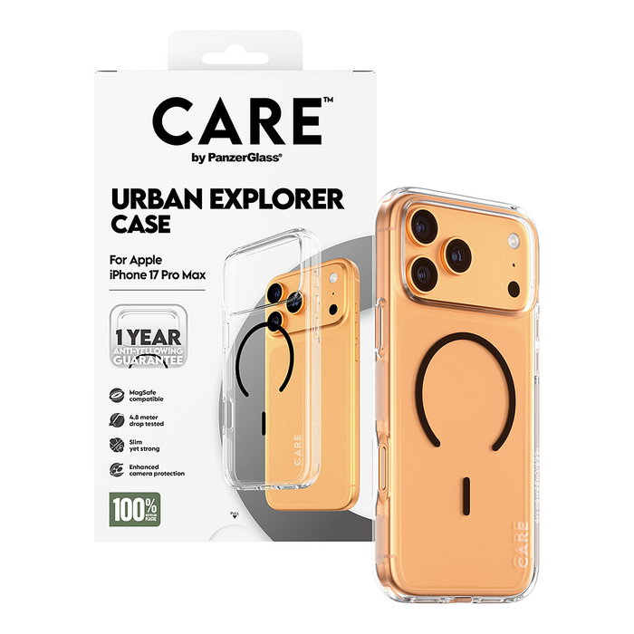 PanzerGlass Panzerglass CARE BY FLAGSHIP Case Transparente con MagSafe Negro para Apple iPhone 17 Pro Max | Funda Protectora TPU | 100% Policarbonato Reciclado