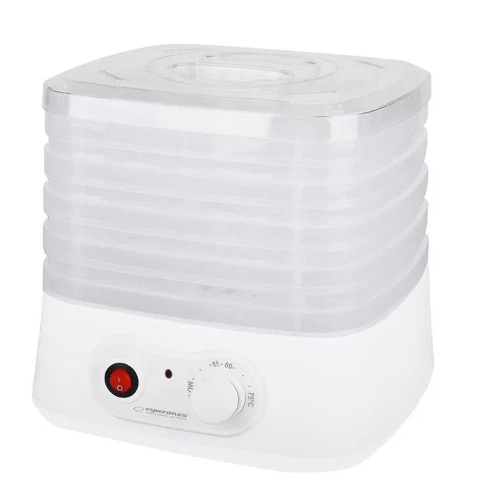 Esperanza EKD004 Deshidratador de Alimentos 250W con 4 Bandejas, 8 Temperaturas (35-75°C), Blanco y Transparente