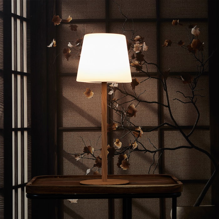 Home Deco Factory Lámpara Recargable Efecto Madera Natural Interior/Exterior USB Tres Intensidades 40cm