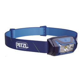 Petzl TIKKA Linterna LED frontal con cinta para cabeza, Azul, 350 lm, 3 niveles, estroboscopio, IPX4, incluye 3 pilas AAA