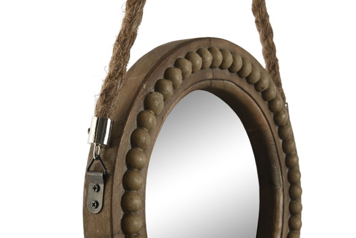 DKD Home Decor Espejo de Madera y Cuerda Marrón con Bolas 28x4x61 cm