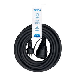 Simon - Prolongador Profesional 10 m, IP44, H07RN-F 3 G 2,5 mm², 1 Toma con Tapa, 16A 250V, Negro