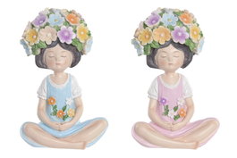 DKD Home Decor Figura de Resina Niña con Flores Multicolor
