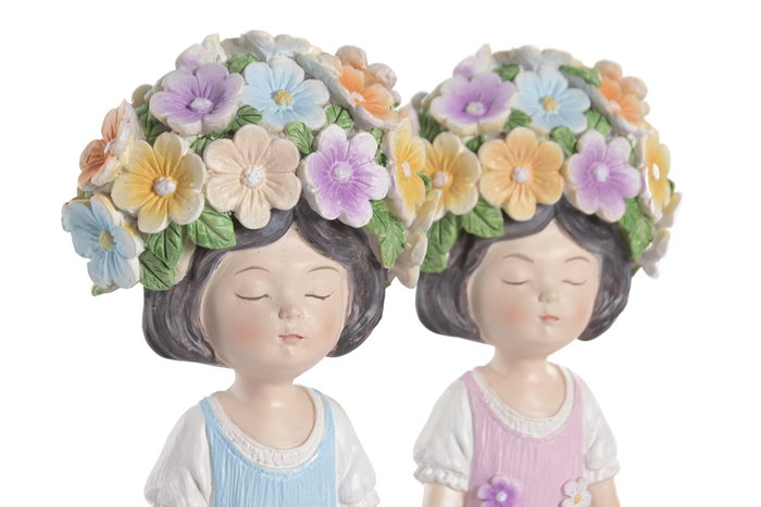 DKD Home Decor Figura de Resina Niña con Flores Multicolor