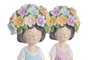DKD Home Decor Figura de Resina Niña con Flores Multicolor