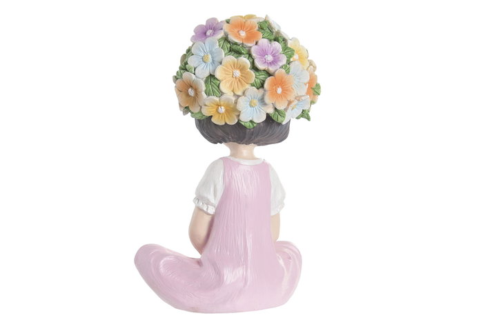 DKD Home Decor Figura de Resina Niña con Flores Multicolor