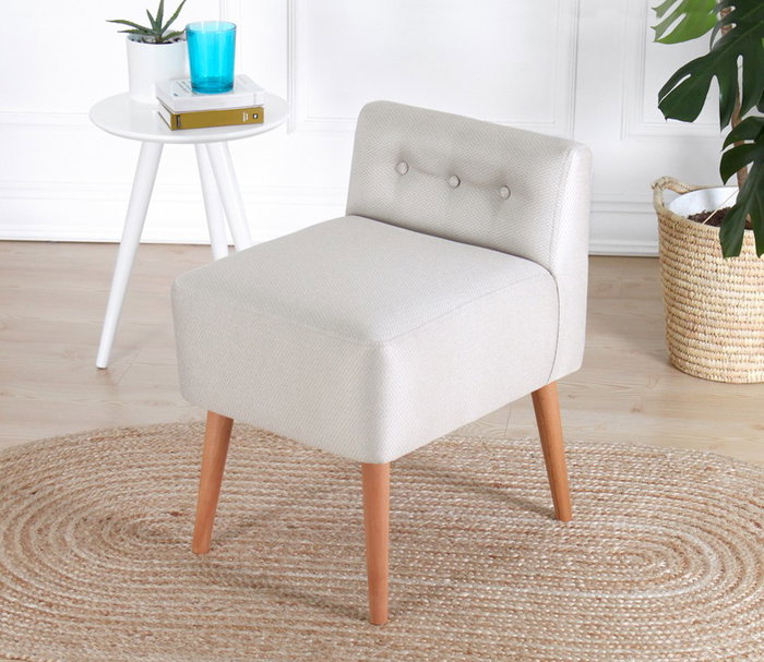 Atelier Del Sofa 9103 Puf Bohemio Crema 100% Algodón, Patas Madera, Diseño Escandinavo y Hotelero