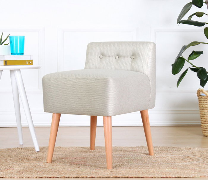 Atelier Del Sofa 9103 Puf Bohemio Crema 100% Algodón, Patas Madera, Diseño Escandinavo y Hotelero