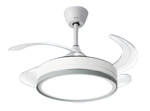 HTW HTW-VT-33RET2 - Ventilador de techo con 4 aspas retráctiles, luz LED, 6 velocidades, mando a distancia, temporizador, 6000 m³/h, 44 dB, color blanco