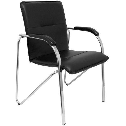 Piqueras Y Crespo Pack de 2 Sillas Samba con Brazos Fijos, Similpiel Negro y Estructura Cromada