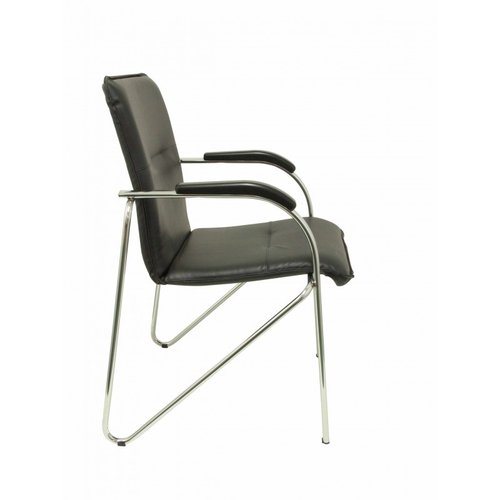 Piqueras Y Crespo Pack de 2 Sillas Samba con Brazos Fijos, Similpiel Negro y Estructura Cromada