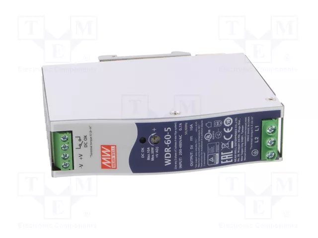 MEAN WELL WDR-60-5 Alimentador de impulso 50W 5VDC 10A