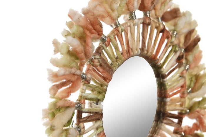DKD Home Decor Set de 3 Decoración de Pared Lana y Cristal Naranja y Verde