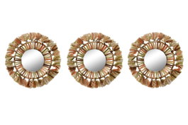 DKD Home Decor Set de 3 Decoración de Pared Lana y Cristal Naranja y Verde