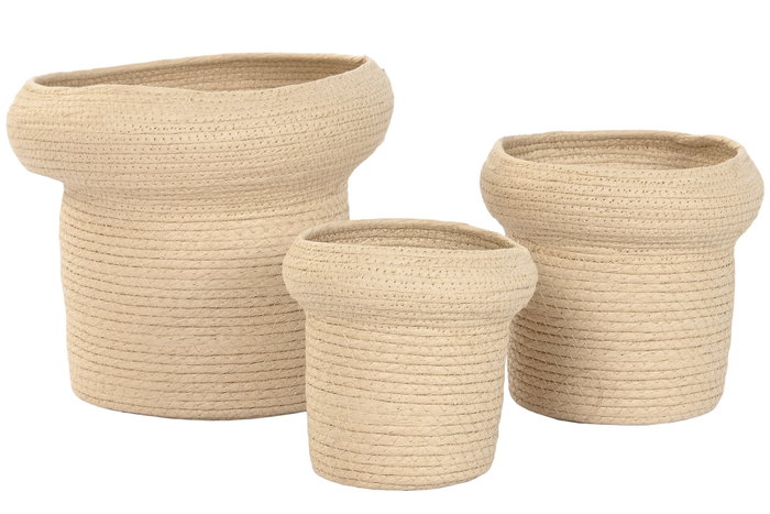 DKD Home Decor Set de 3 Maceteros de Fibra 29x29x25 cm Marrón Claro DKD Home Decor Set de 3 Maceteros de Fibra 29x29x25 cm Marrón Claro