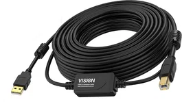 Vision TC 10MUSB+/BL/2 Cable USB 2.0 A-B 10m Negro, Conectores Chapados en Oro, Núcleos de Ferrita, Hasta 480 Mbit/s