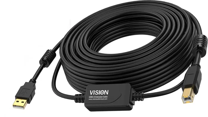 Vision TC 10MUSB+/BL/2 Cable USB 2.0 A-B 10m Negro, Conectores Chapados en Oro, Núcleos de Ferrita, Hasta 480 Mbit/s