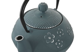 DKD Home Decor Tetera Oriental Azul 800ml Hierro Colado/Inox Apta Inducción, Vitrocerámica y Gas