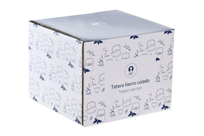 DKD Home Decor Tetera Oriental Azul 800ml Hierro Colado/Inox Apta Inducción, Vitrocerámica y Gas