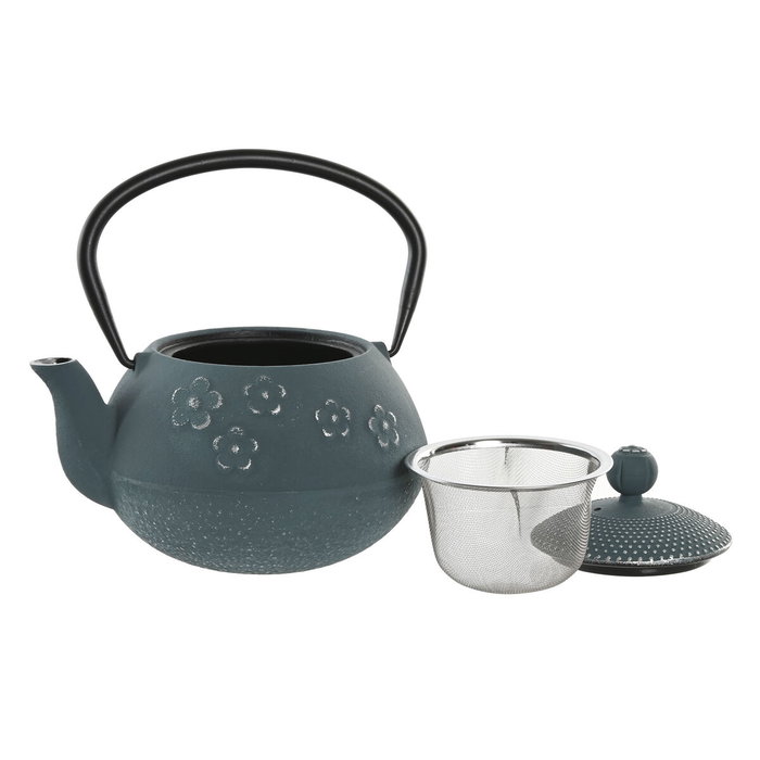 DKD Home Decor Tetera de Hierro Colado e Inox Flores Azul 800ml