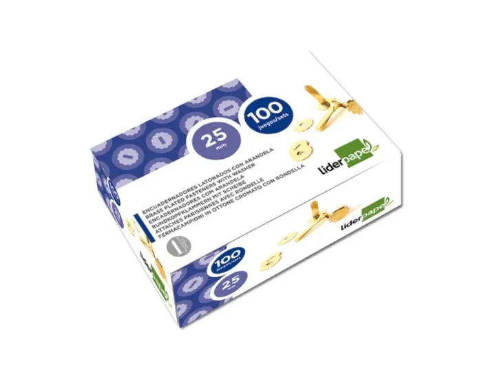 Liderpapel Encuadernadores Latonados con Arandela 21 mm Caja de 100 Unidades Metal